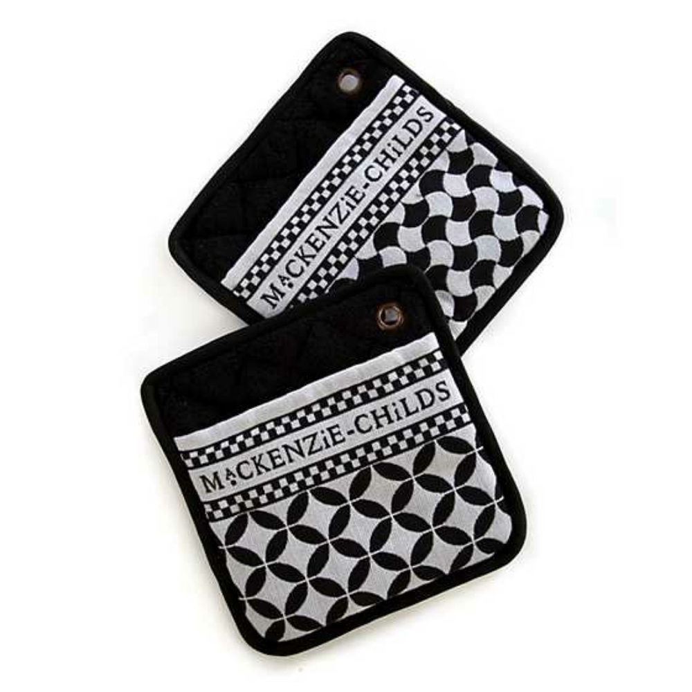 Mackenzie childs Geo Pot Holders Black Set of 2